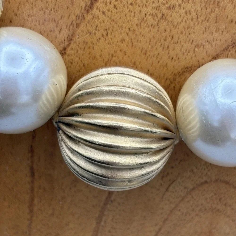 Vintage Napier Staement Necklace Faux Pearls Gold